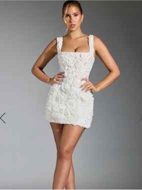 Oh Polly Floral-Appliqué Square-Neck Corset Mini Dress in White